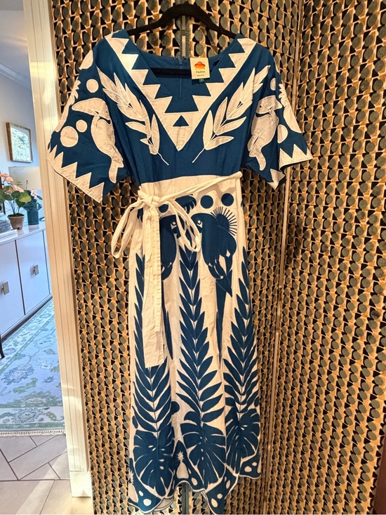 FARM Rio Dresses & Skirts - FARM Rio Blue and White Tropical Print Maxi Dress with Tie Waist